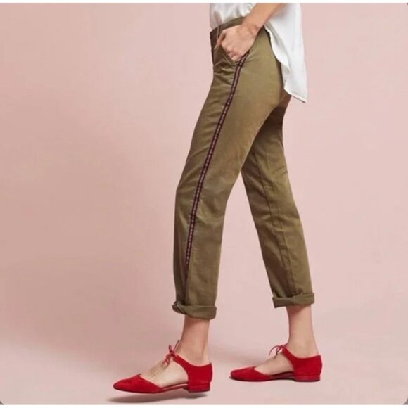 EUC Anthropologie Camel Relaxed Tuxedo Striped Chino Pants Size 27 - Picture 1 of 9
